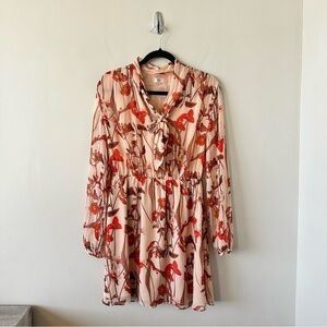 ARITZIA-“LITTLE Moon” Saffron Floral Semi Sheer Long Sleeve Mini Dress (Size: M)